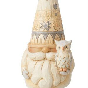 ** Jim Shore White Woodland Gnome Holding Owl Hanging Ornament NEW **